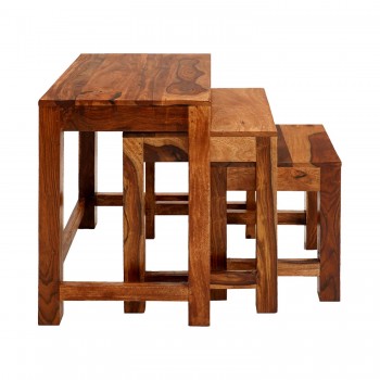 AMALTAS Nested Table Set of 3 STOOLS,Sheesham Wood Stools