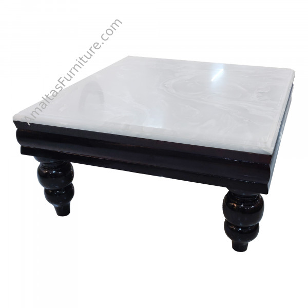 Amaltas Solid Wood Center Table with White Onyx Top