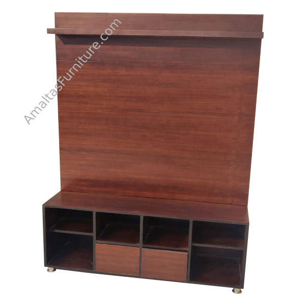 Amaltas Wooden TV Unit with Open Shelf and Drawers