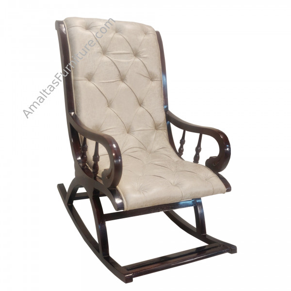 Amaltas Teak Wood Fully Cushioned Rocking Chair