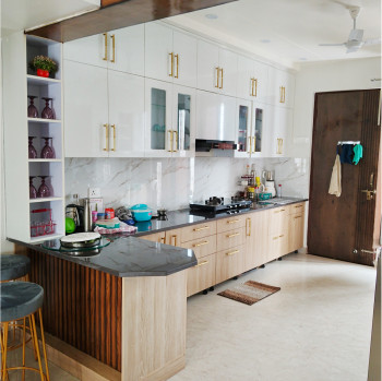 Amaltas H Shaped Kitchen with Upper Kitchen Cabinets