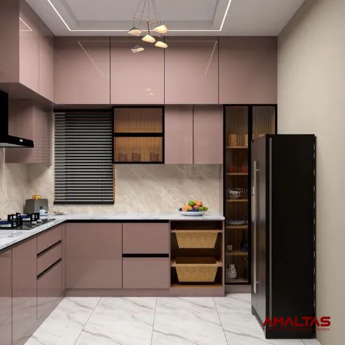 L Shaped Kitchen with Wiker Basket