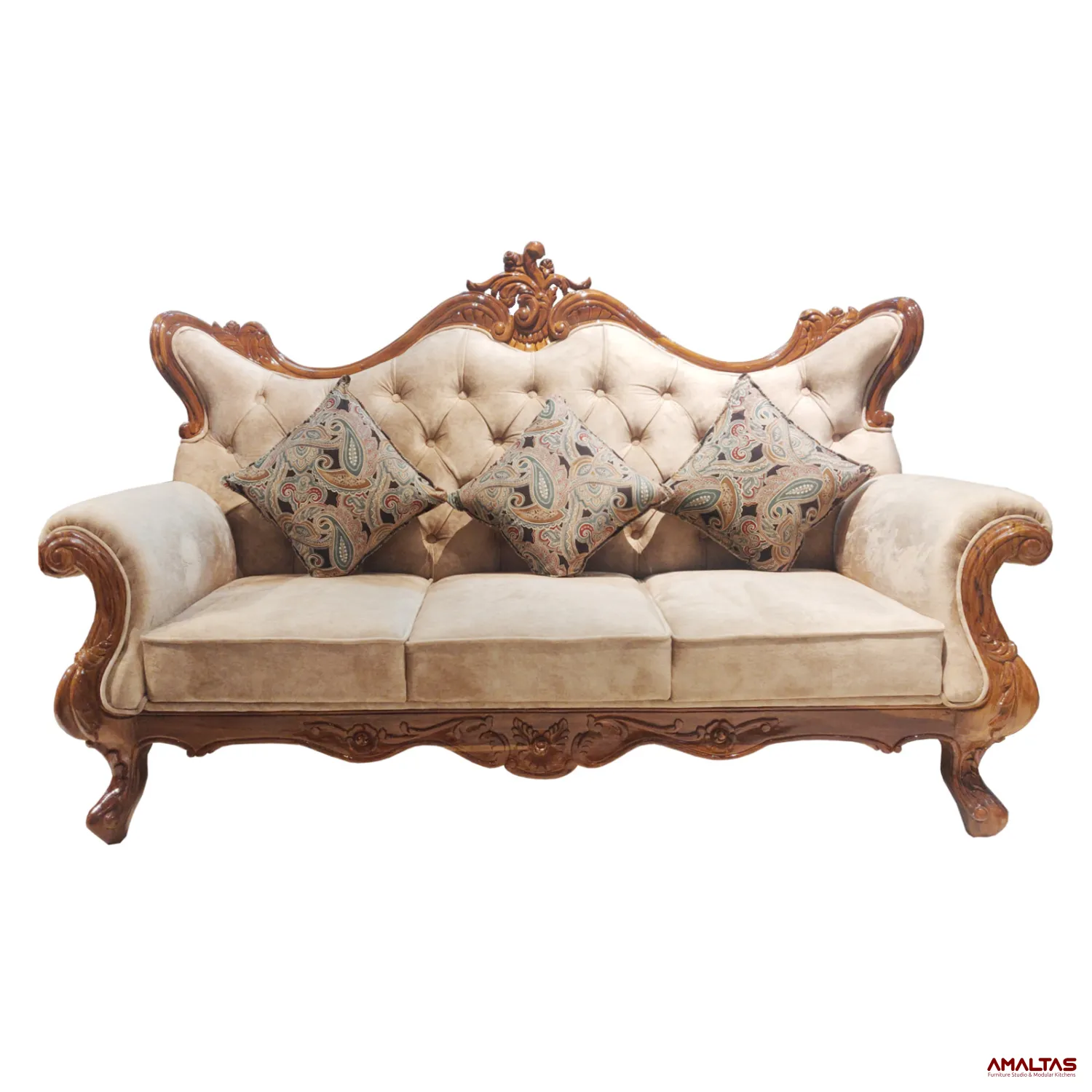 Amaltas Pure Sagwan Teak Hand Carved Sofa - Sofas