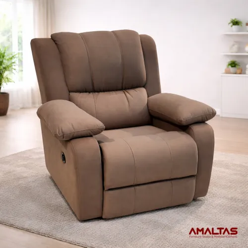Amaltas Motorized Electric Powered Dark Brown Velvet Fabric Recliner - Sofas
