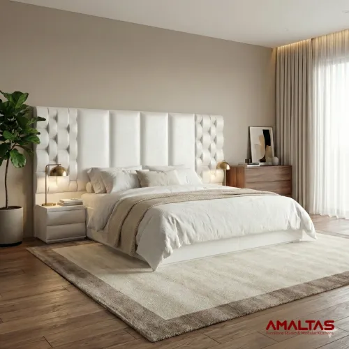 Amaltas Designer Bed with High Tables - Bedroom