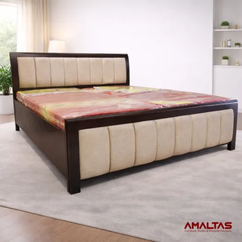 Amaltas Teak Wood Bed with Cushioning - Bedroom