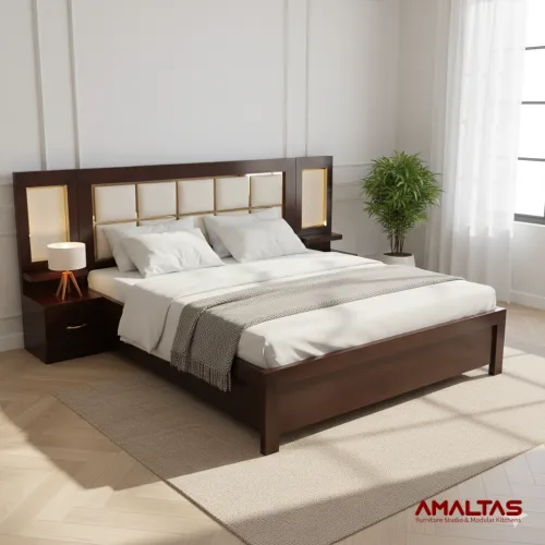 Amaltas Back Cushioned Bed with Lights - Bedroom