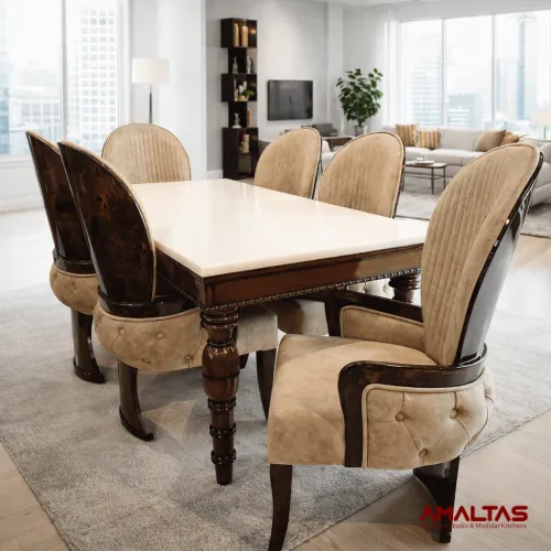 Amaltas Polyester Polish Marble Top Dining Set - Dining