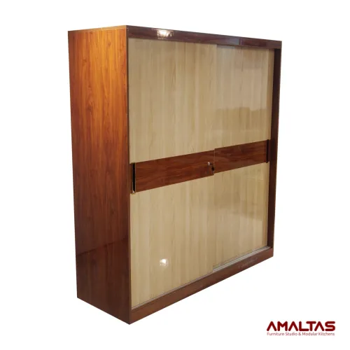 Amaltas Hi Gloss Slider Wardrobe in Mica and Ply - Wardrobes