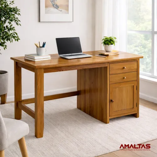 Amaltas Teak Wood Study Table with Storage