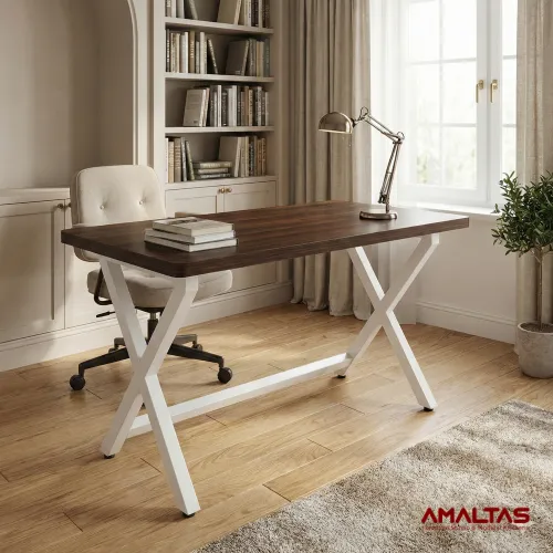 Amaltas Study Table with Metal Cross Legs