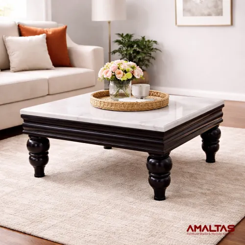 Amaltas Teak Wood Center Table with Onyx Top