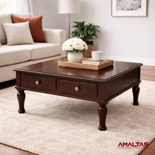 Amaltas Teak Wood Center Table with 4 Drawers