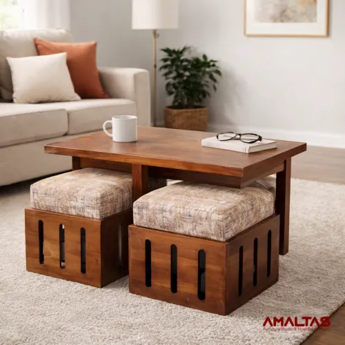 Amaltas Teak Wood Two Seater Japanese Table