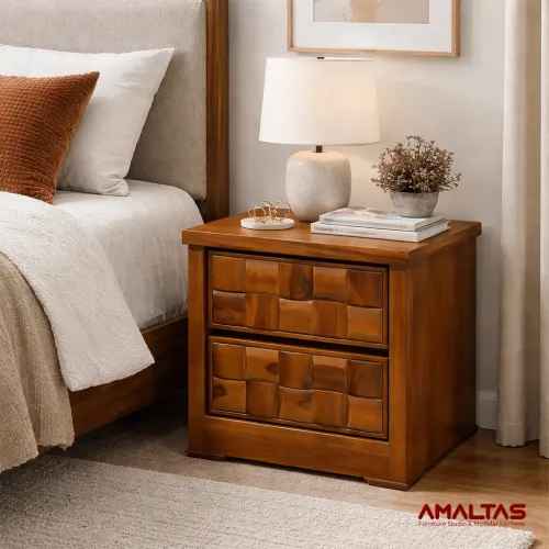Amaltas Teak wood Niwar Bed Side Table - Bedroom