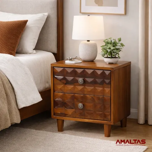 Amaltas Sheeham wood Diamond Bed Side Table - Bedroom