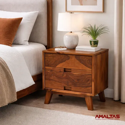 Amaltas Sheeham Wood Taper Leg Bed Side Table - Bedroom