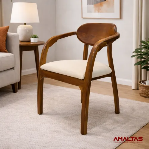 Amaltas Teak Wood Bedroom Chair with Curved Back - Sofas