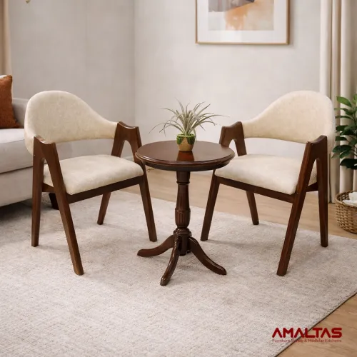 Amaltas Set of Two Curved Back Wooden Chairs - Sofas