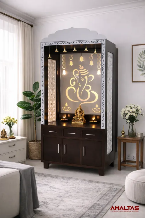 Amaltas Wooden Temple Big Size with CNC Cutting - Interior