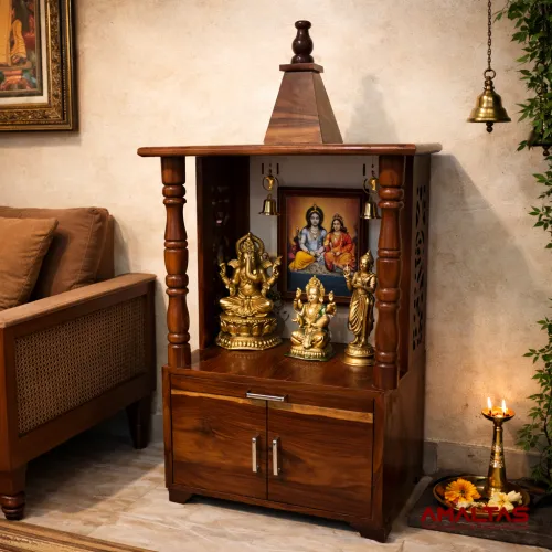 Amaltas Medium Size Wooden Temple - Interior