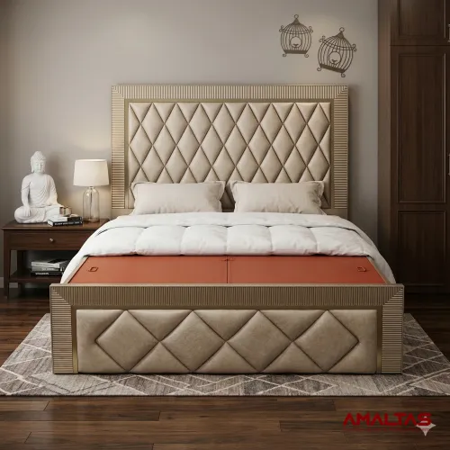 Amaltas Fluted Burfi Cushioned Bed - Bedroom
