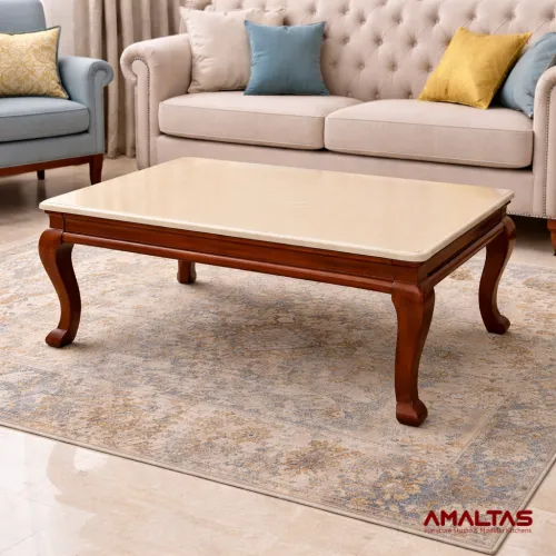 Amaltas Center Table in Teak wood with Onyx Top