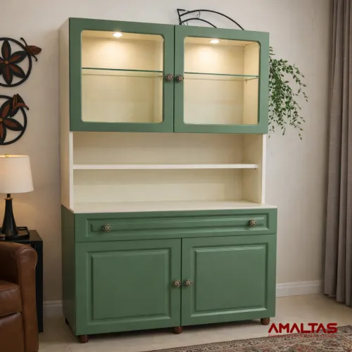 Amaltas Green Pu Polished Bar Unit - Wardrobes