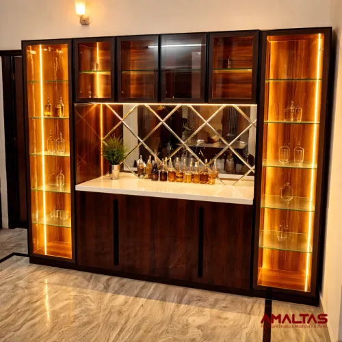 Amaltas Bar Cabinet with Profile Doors and Mirror Design - Wardrobes