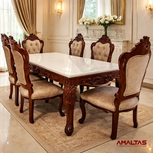 Amaltas Teak Wood Hand Carved Dining Set - Dining