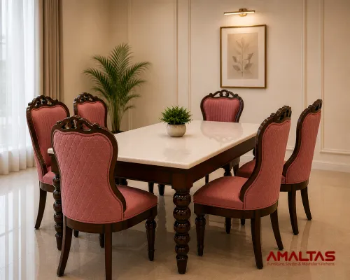 Amaltas Teak Wood Mustache Dining Set - Dining