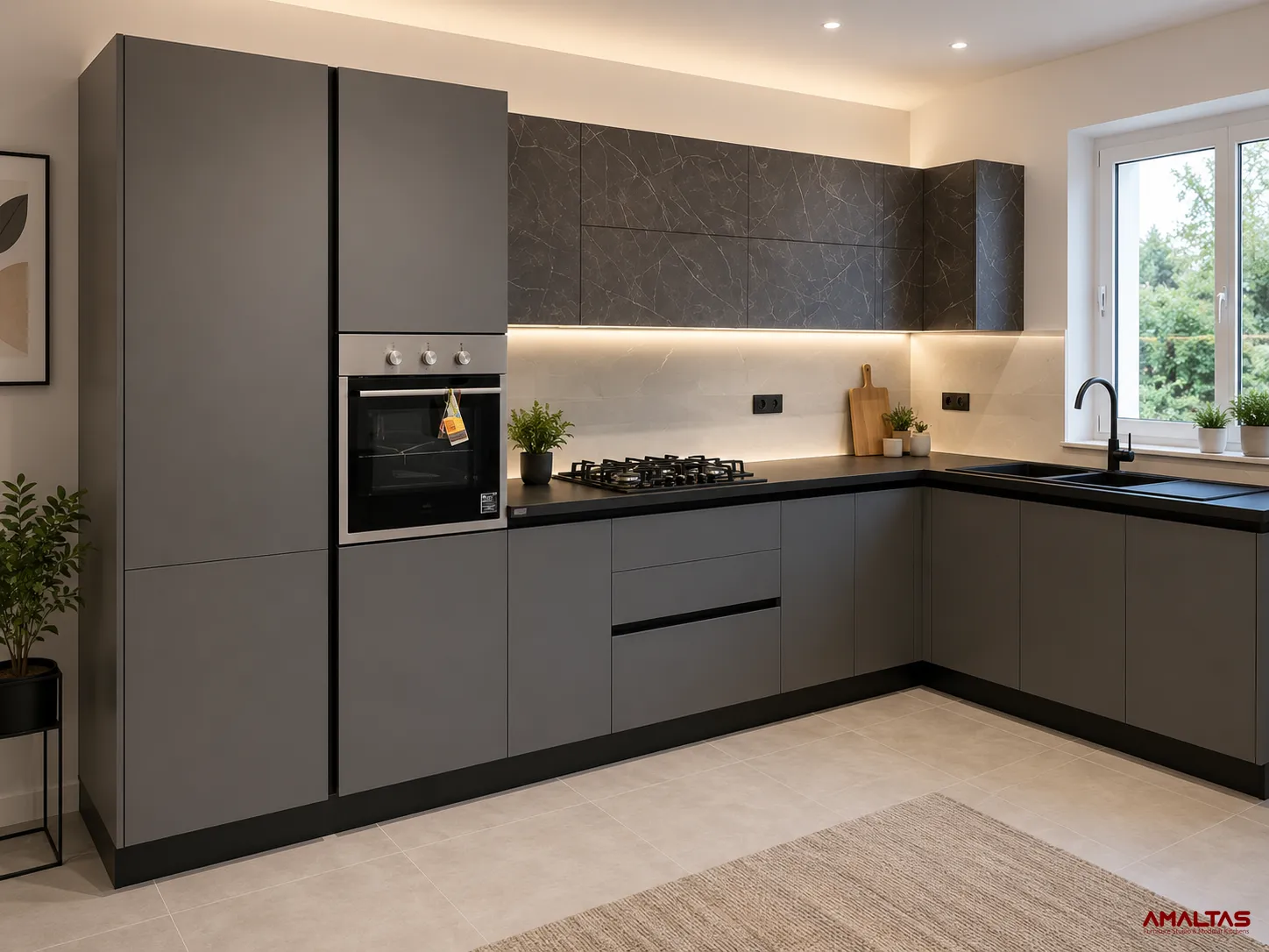 Amaltas L-Shaped Modular Kitchen in Matte Finish