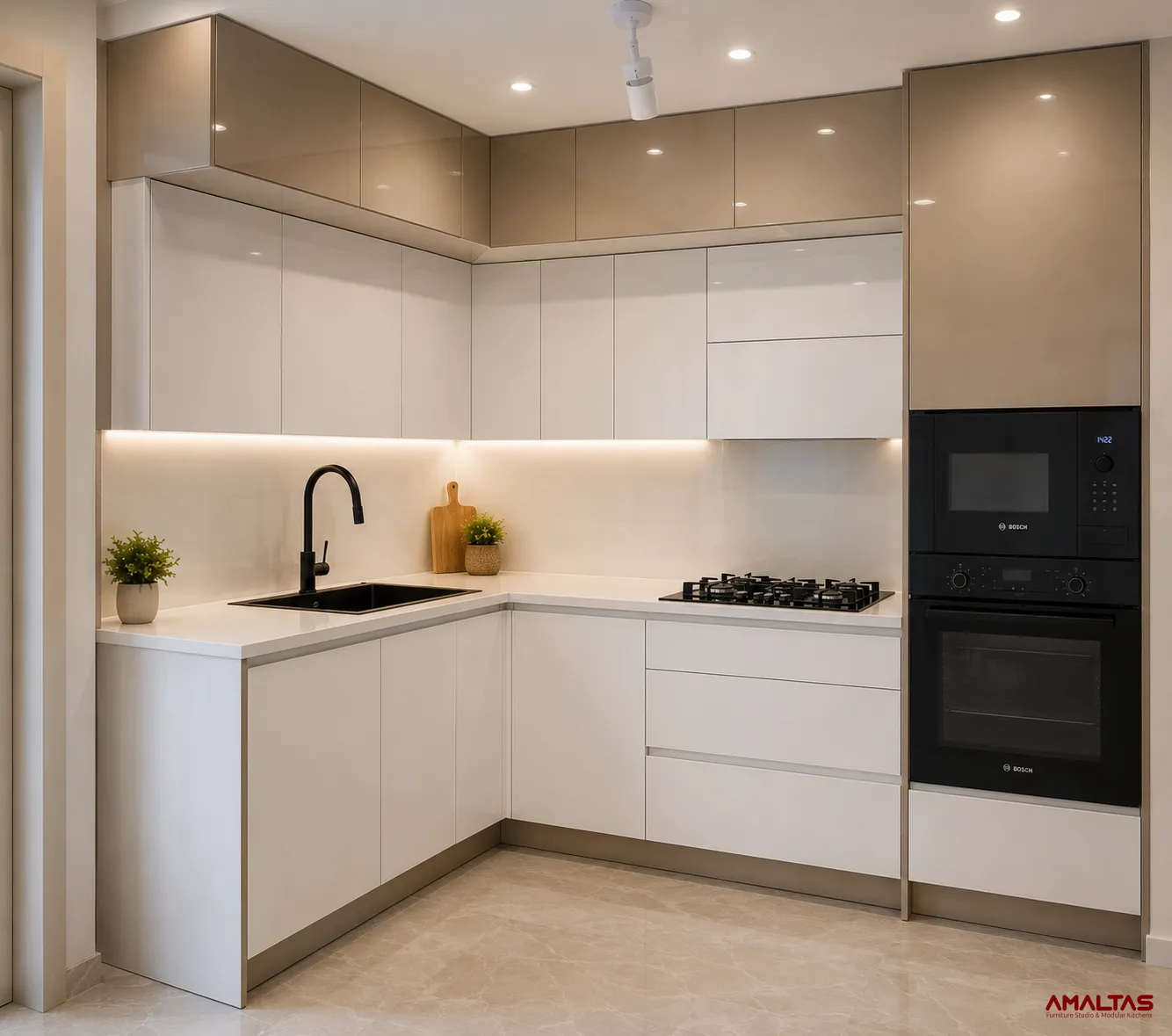 Amaltas Modular Kitchen with Roof Height Cabinet