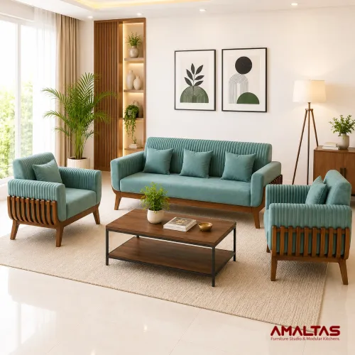 Amaltas Lotus Teak Wood Sofa - Sofas