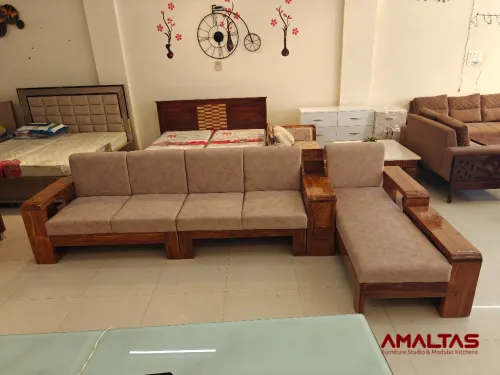 Amaltas Europa L Shaped Sofa in Uttrakhand Teak Wood