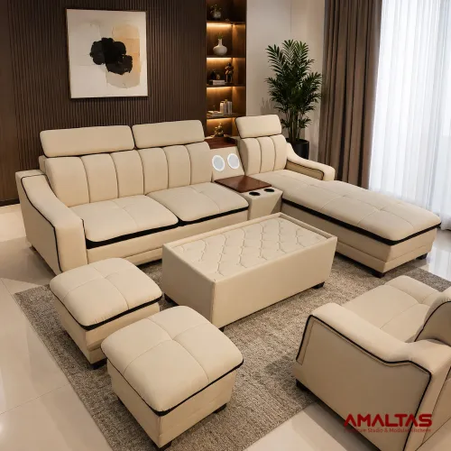 Amaltas Oxford L Shaped sofa in PU Leather