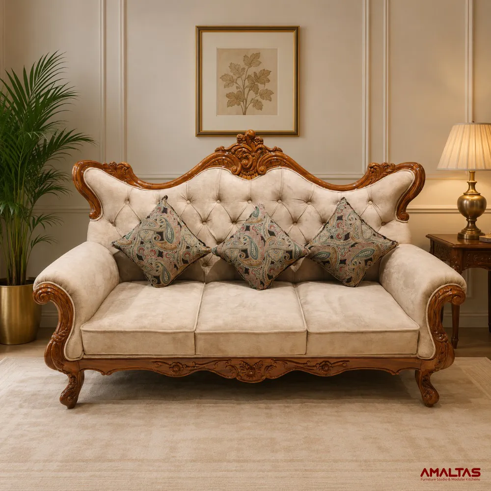 Amaltas Pure Sagwan Teak Hand Carved Sofa