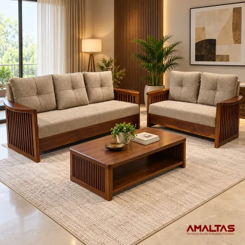 Amaltas Cosmos Teak Wood Sofa Set