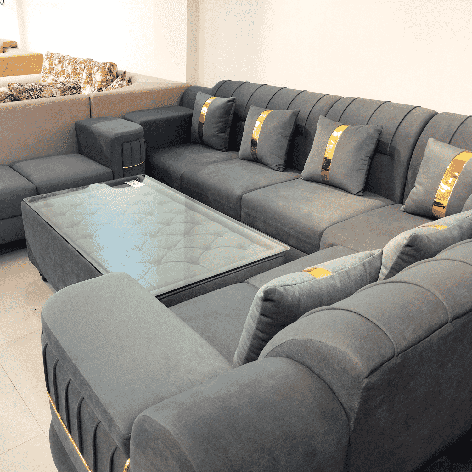 Amaltas Golden Strip Corner Sofa set