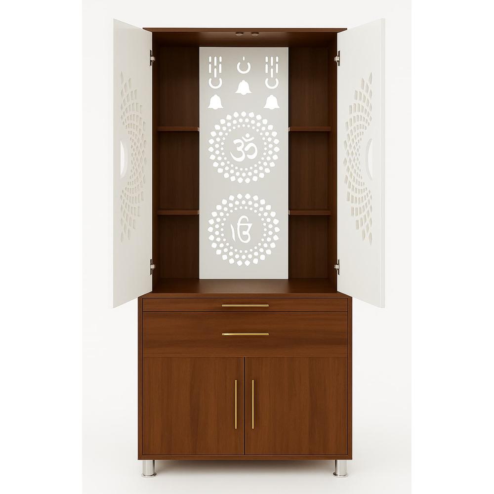 Amaltas Plywood & Mica Temple with CNC Jal, Lights & Slide in Doors