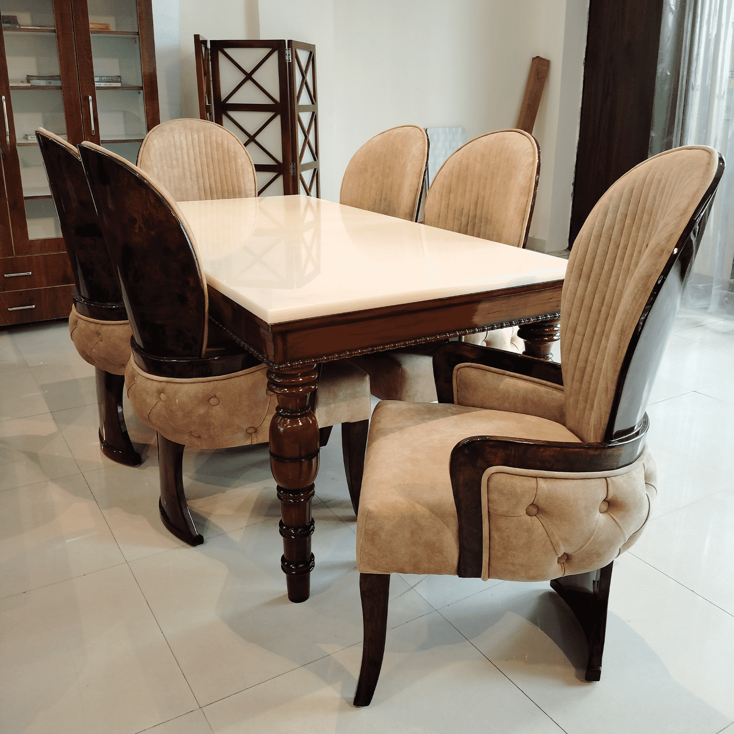 Amaltas Polyester Polish Marble Top Dining Set