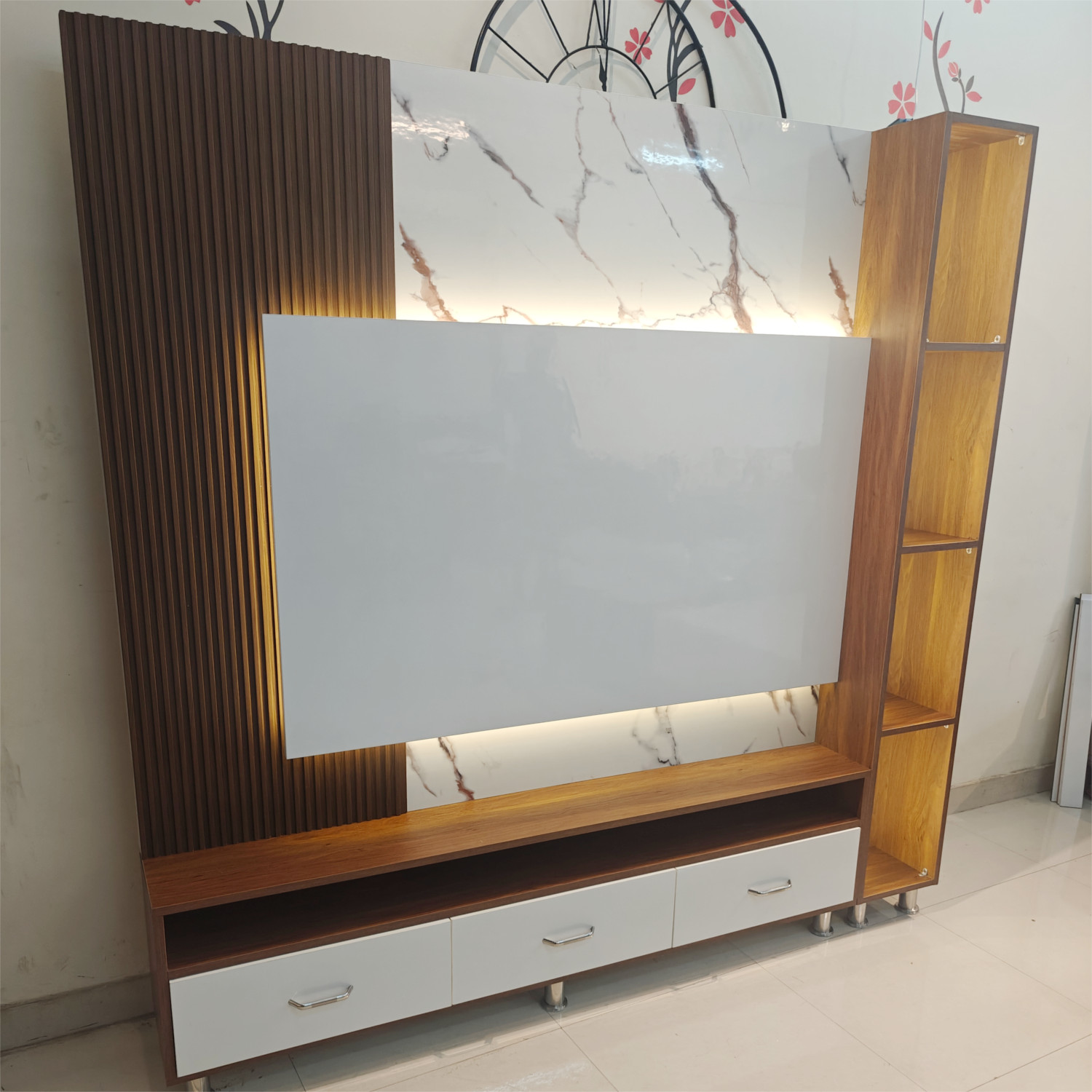 Amaltas TV Unit with Lowers Design, Back Light and Open Rack