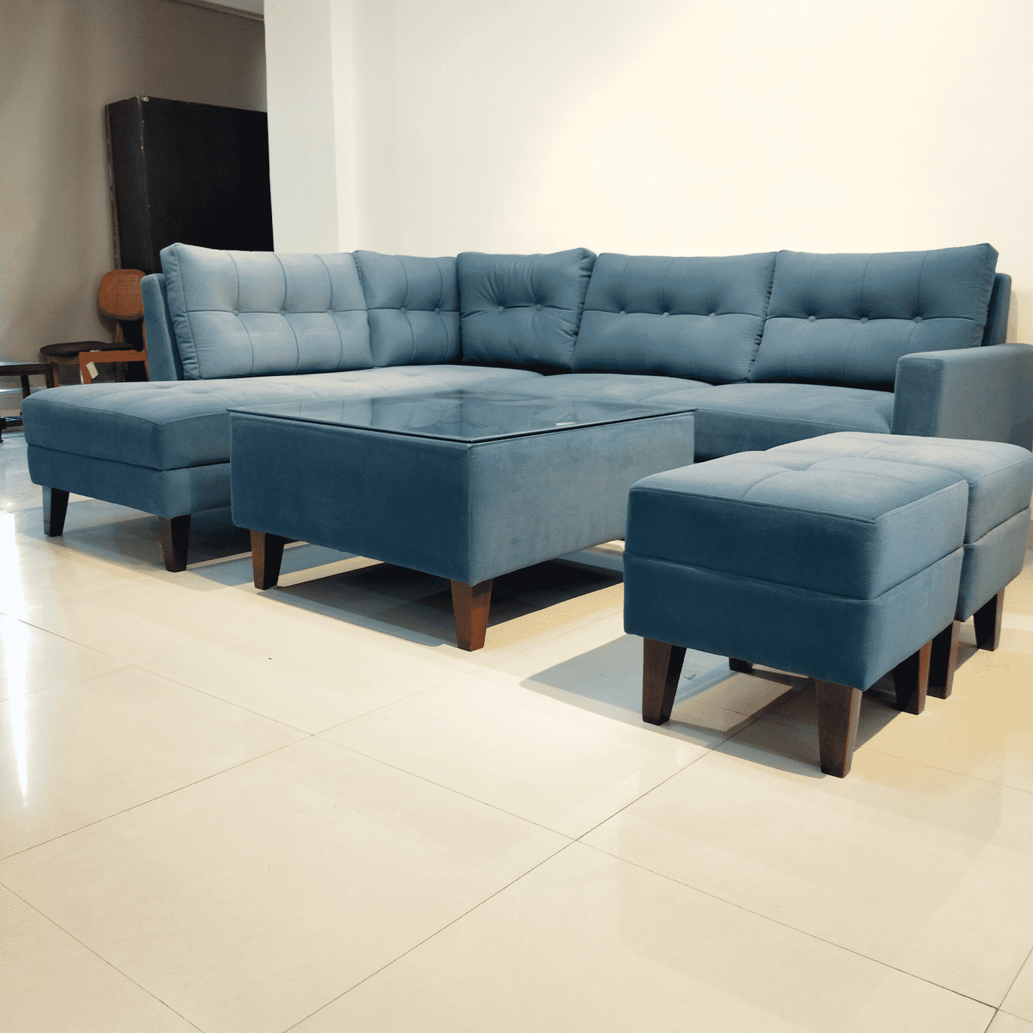 Amaltas L Shape Sofa | Modern Sofa Set Design |  Wooden Legs