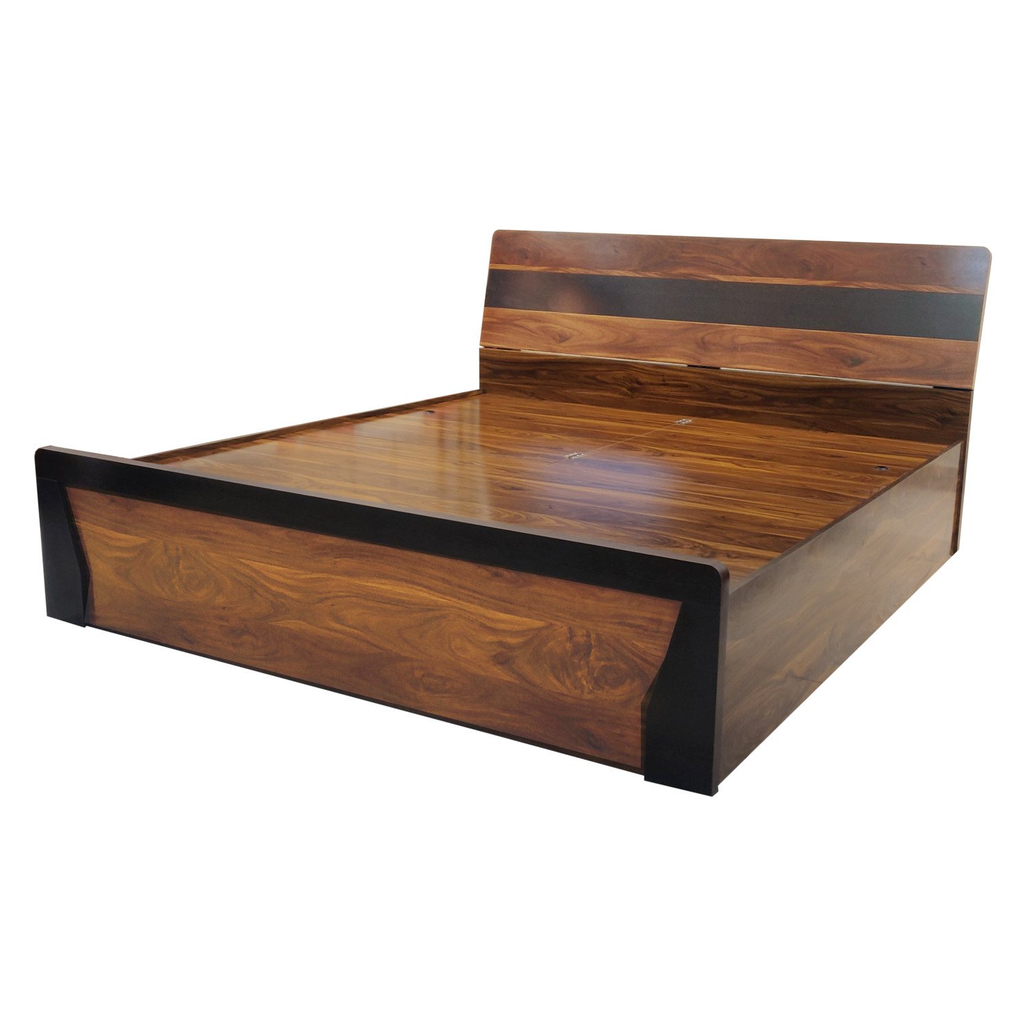 Amaltas Engineered Wood King size Bed with Box Storage and Leg Side Trolly