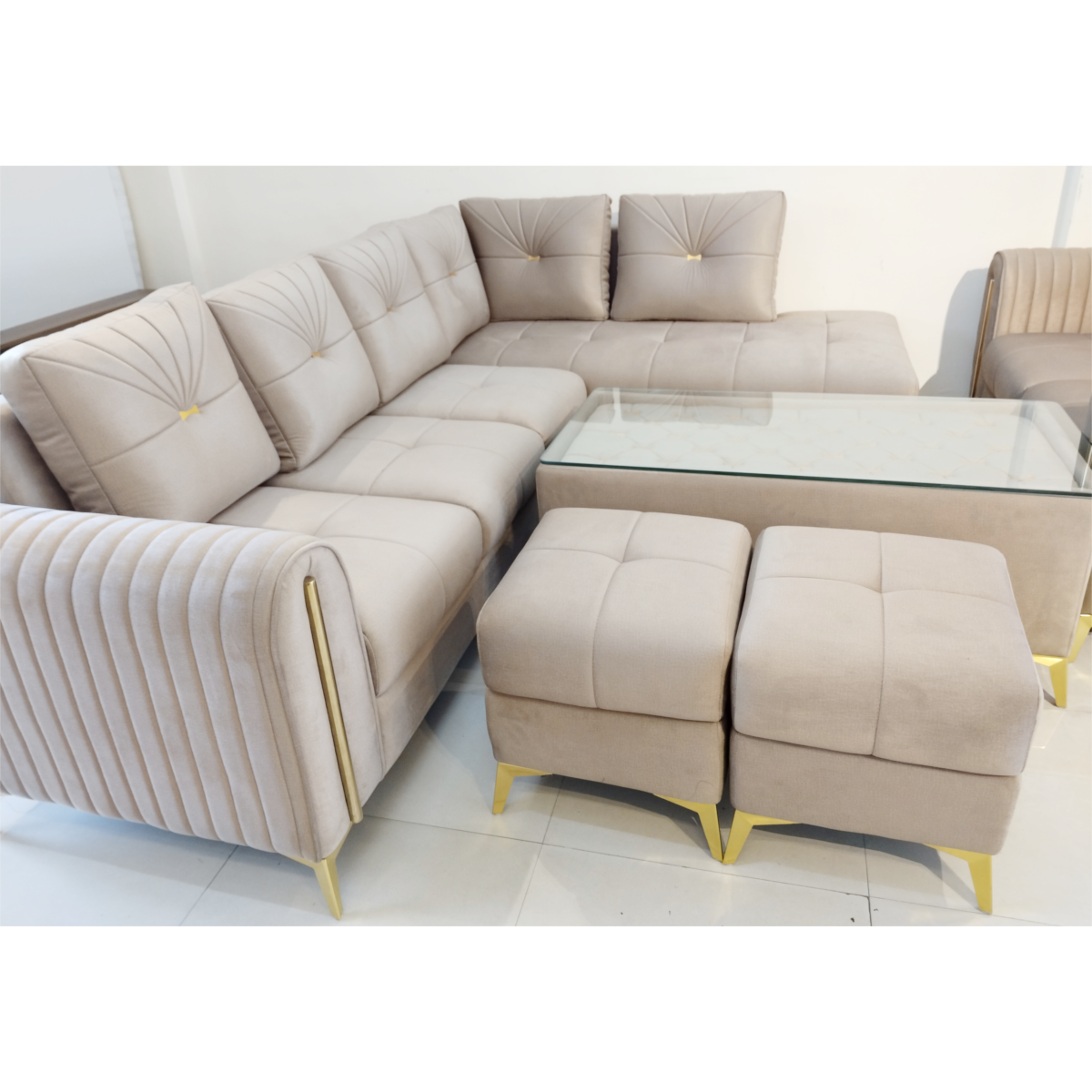 Amaltas Golden Pillar L shaped Sofa