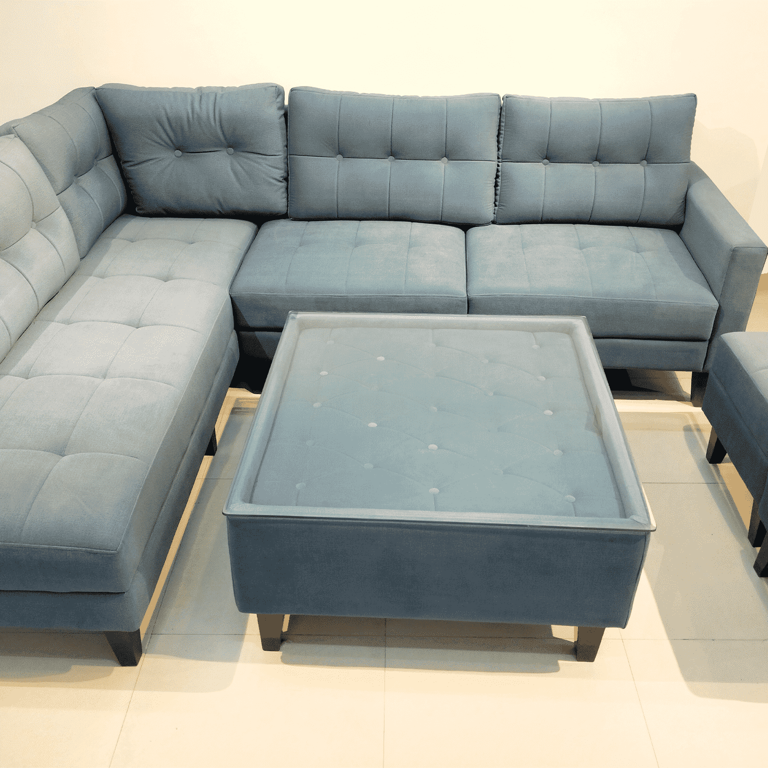 Amaltas L Shape Sofa | Modern Sofa Set Design |  Wooden Legs