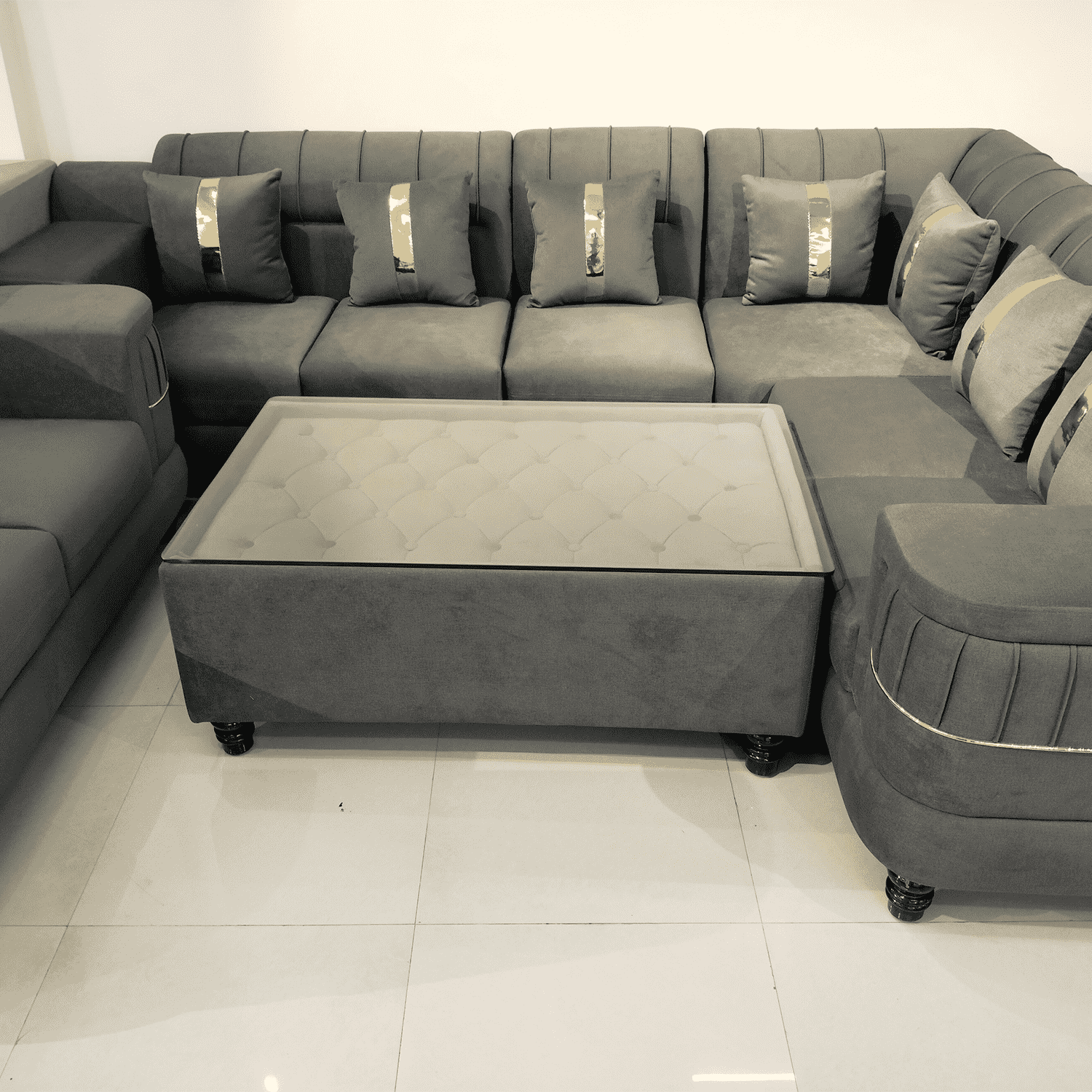 Amaltas Golden Strip Corner Sofa set