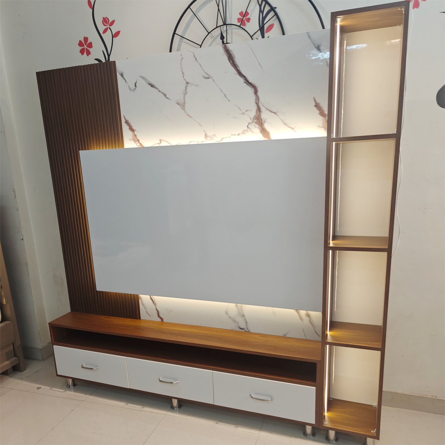 Amaltas TV Unit with Lowers Design, Back Light and Open Rack