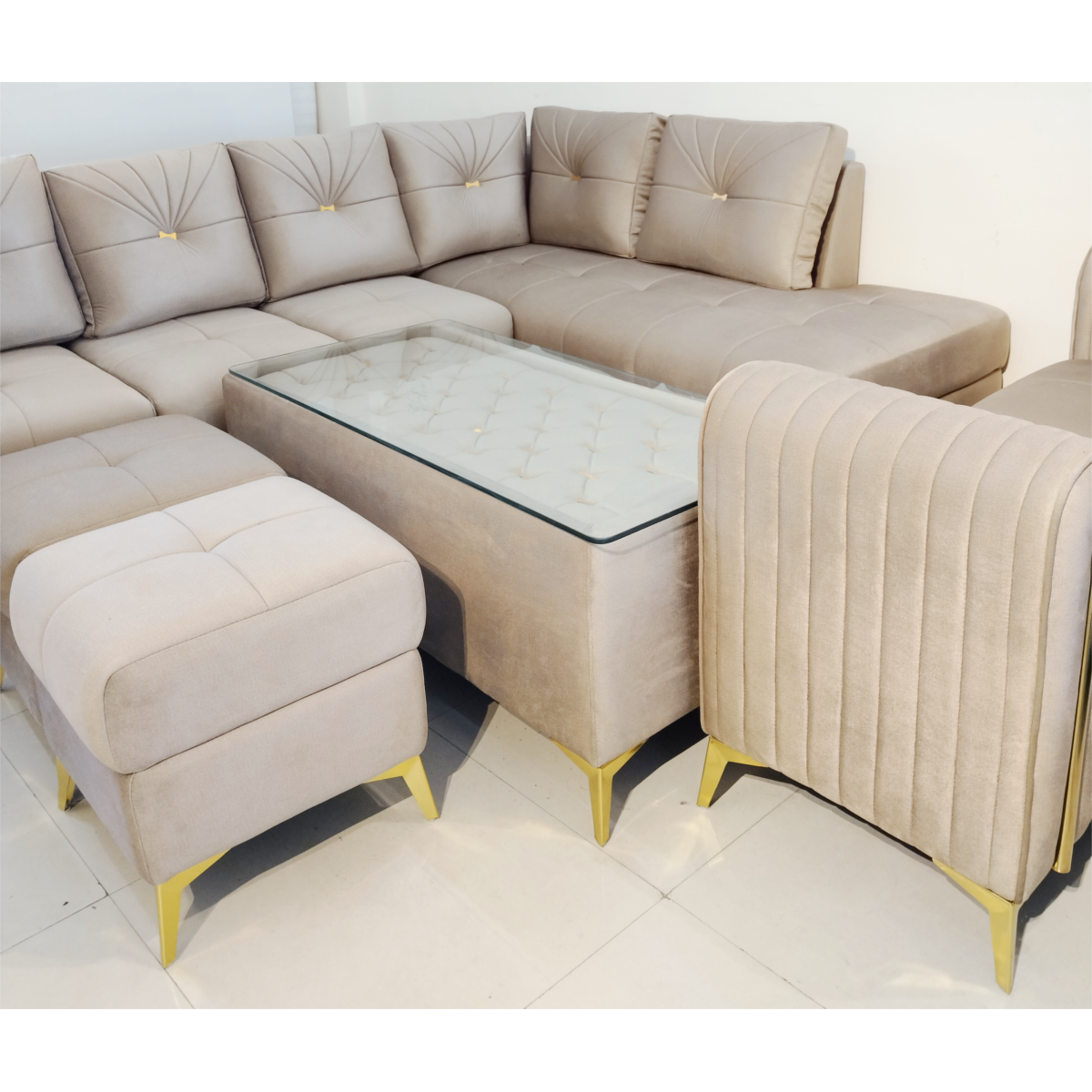 Amaltas Golden Pillar L shaped Sofa