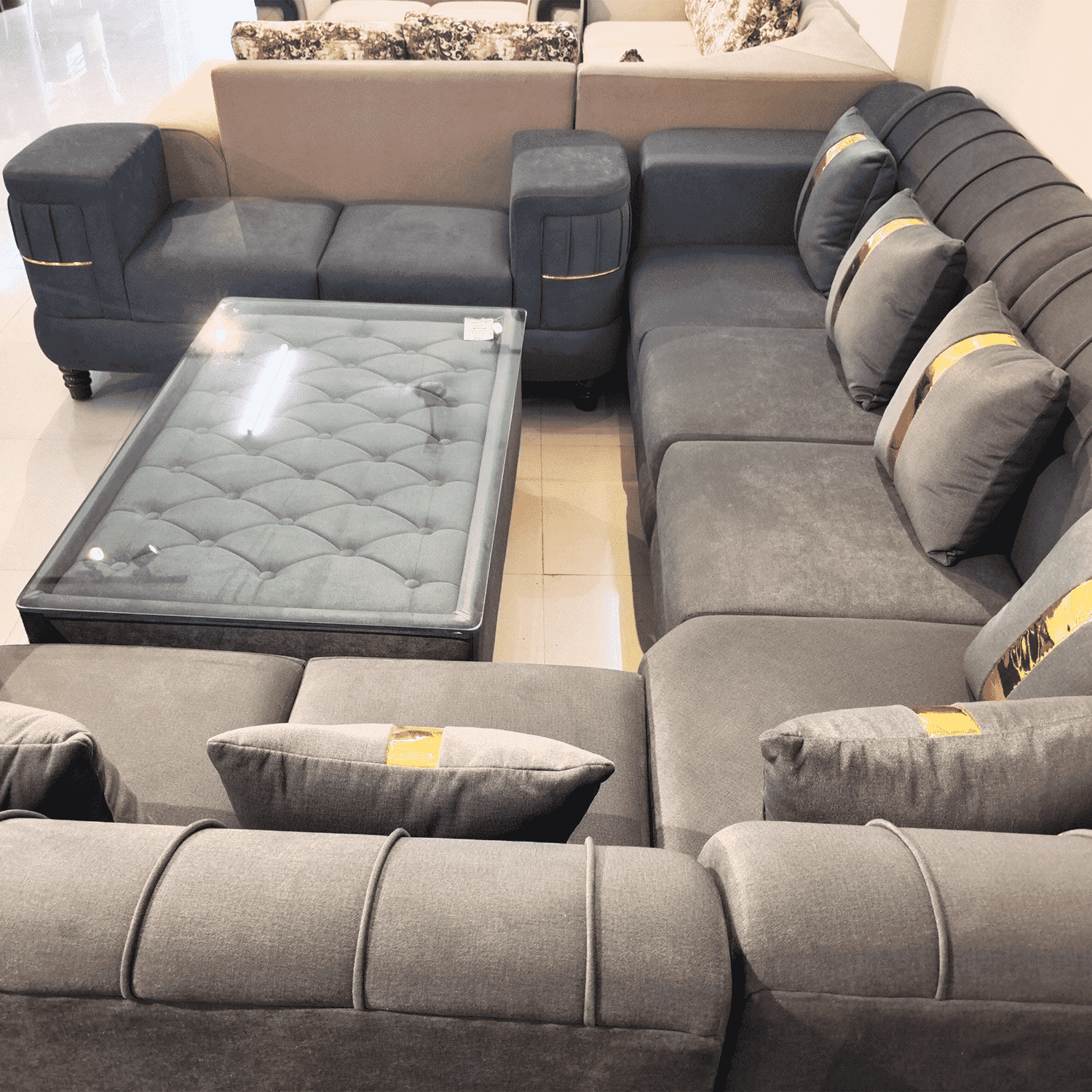 Amaltas Golden Strip Corner Sofa set